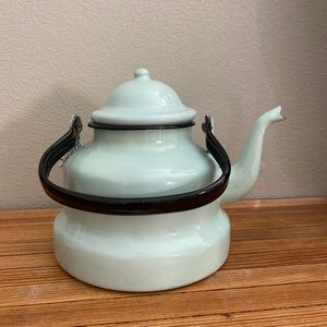 VINTAGE Emailul Enamelware Coffee Tea Pot Pour Spout Lid Romania MINT And Black